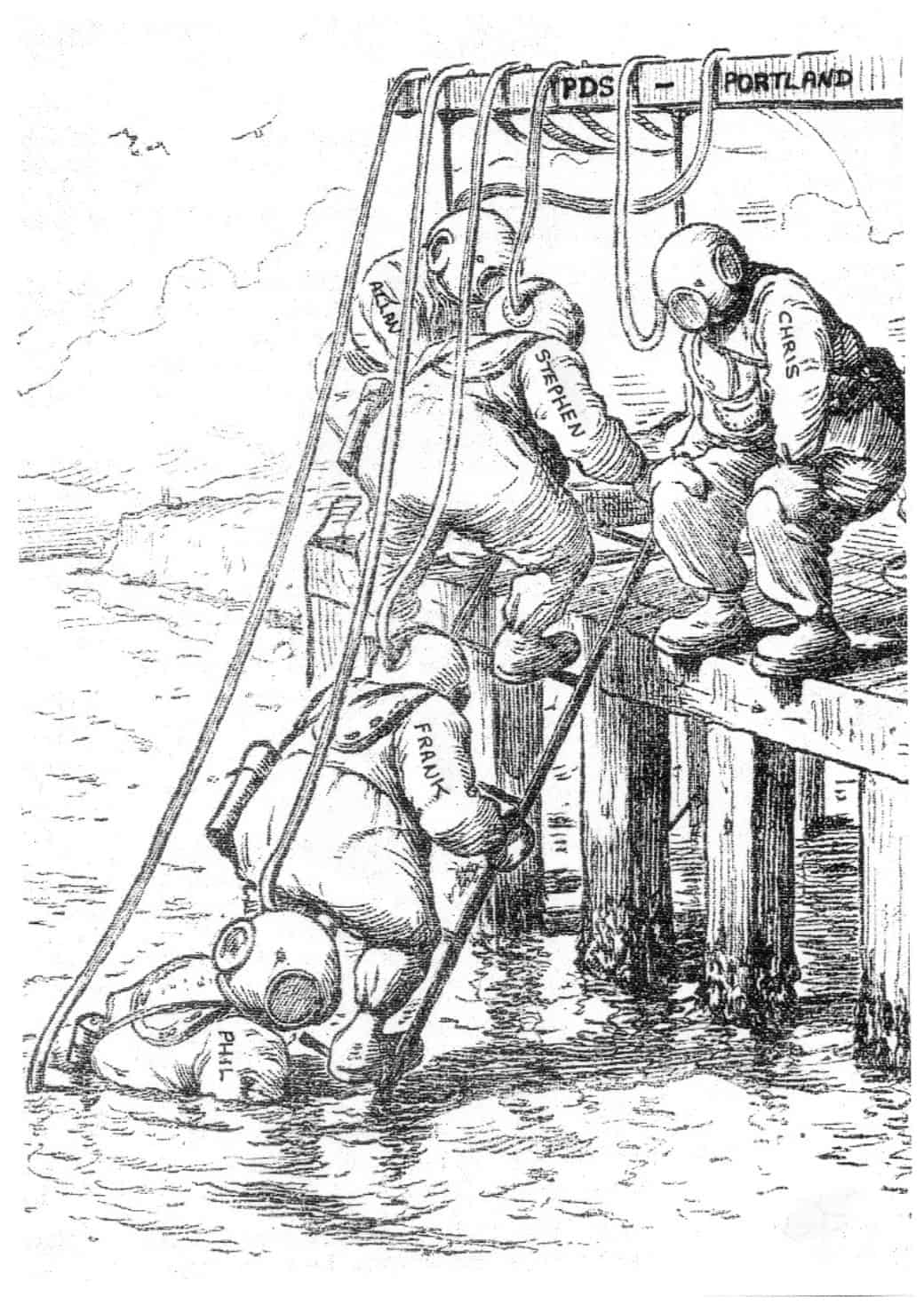 Divers ascending the ladder